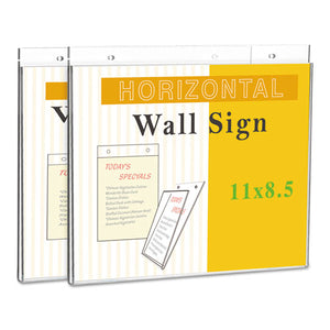 Wall Mount Sign Holder, 11" x 8 1/2", Horizontal, Clear, 2/Pack