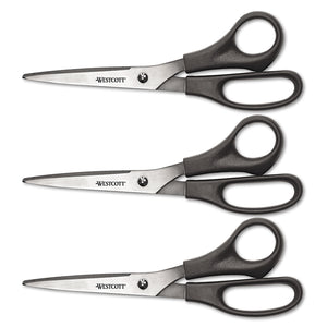 PACK/3: Value Line Stainless Steel Shears, 8" Long, 3.5" Cut Length, Black Offset Handles,