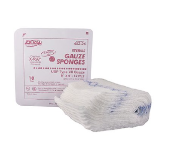 USP Type VII X-Ray Detectable Gauze Sponge Dukal™ Cotton 12-Ply 4 X 8 Inch Rectangle Sterile-480/Case